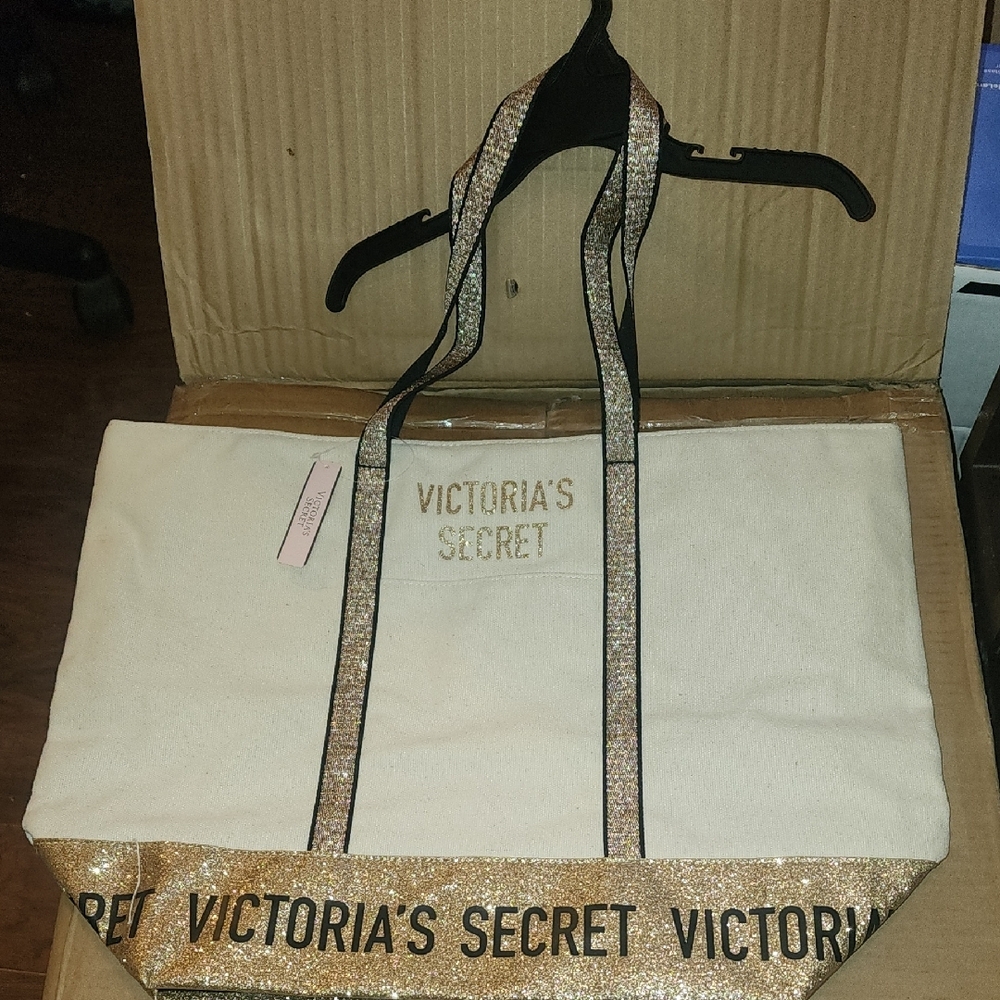 Victoria's Secret White and Gold Tote Bag